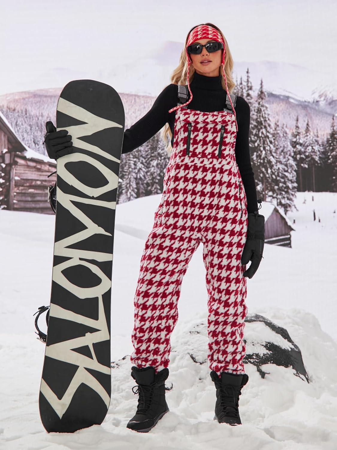 ⛷️Fleece Warm Houndstooth Adjustable Strap Work Jumpsuit  (Buy 2 Free Shipping)