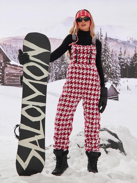 ⛷️Fleece Warm Houndstooth Adjustable Strap Work Jumpsuit  (Buy 2 Free Shipping)