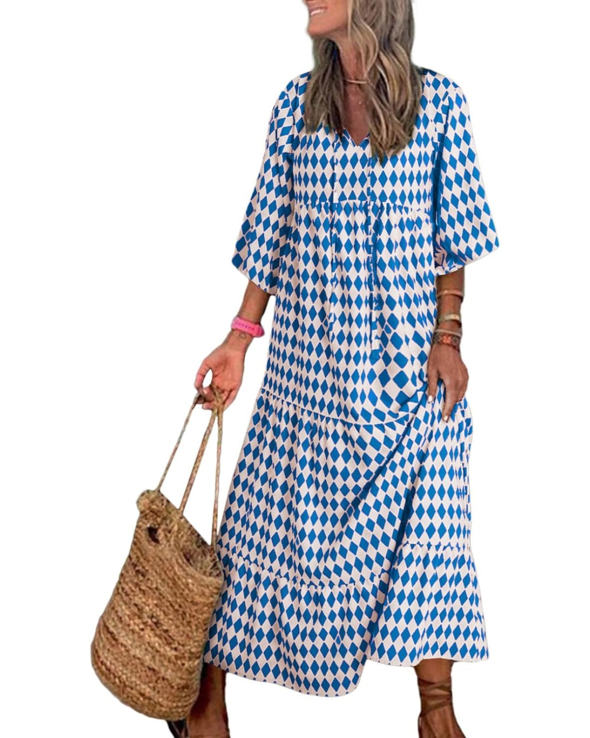 Women's Boho Puff Sleeve Maxi Dress (Buy 2 Free Shipping)
