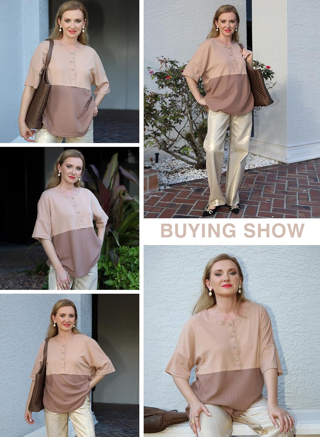 Casual Waffle Knit Button 3/4 Sleeve Top(Buy 2 Free Shipping)