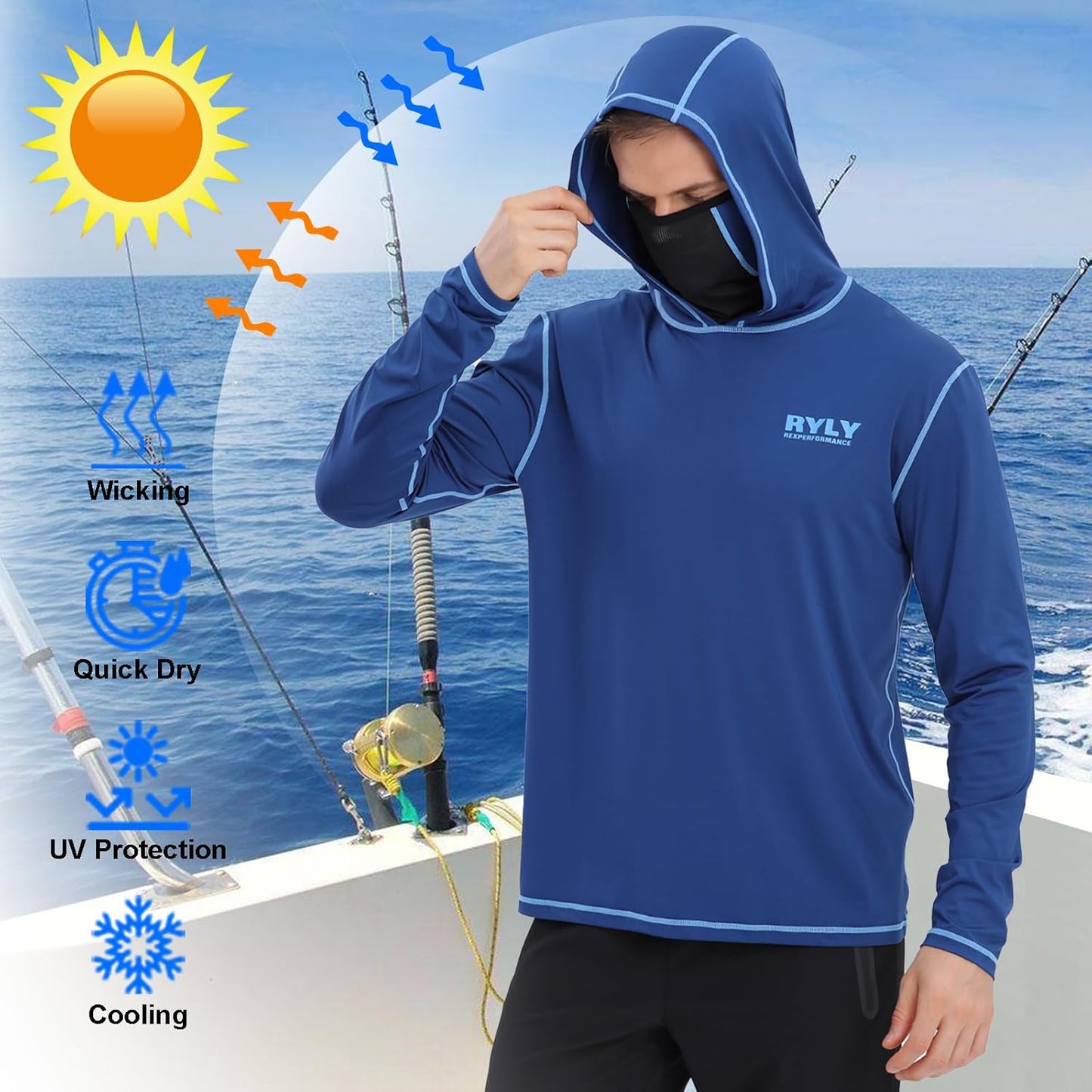 Fishing Shirts for Men,Long Sleeve Rash Guard Shirts Sun Protection Hoodie Athletic Running Hiking Shirt 1/2 Packs