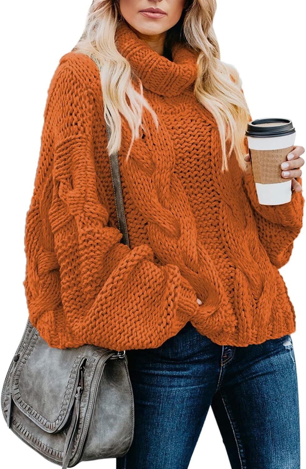 Womens 2024 Winter Fall Solid Turtleneck High Neck Balloon Long Sleeve Sweaters Pullover Outerwear