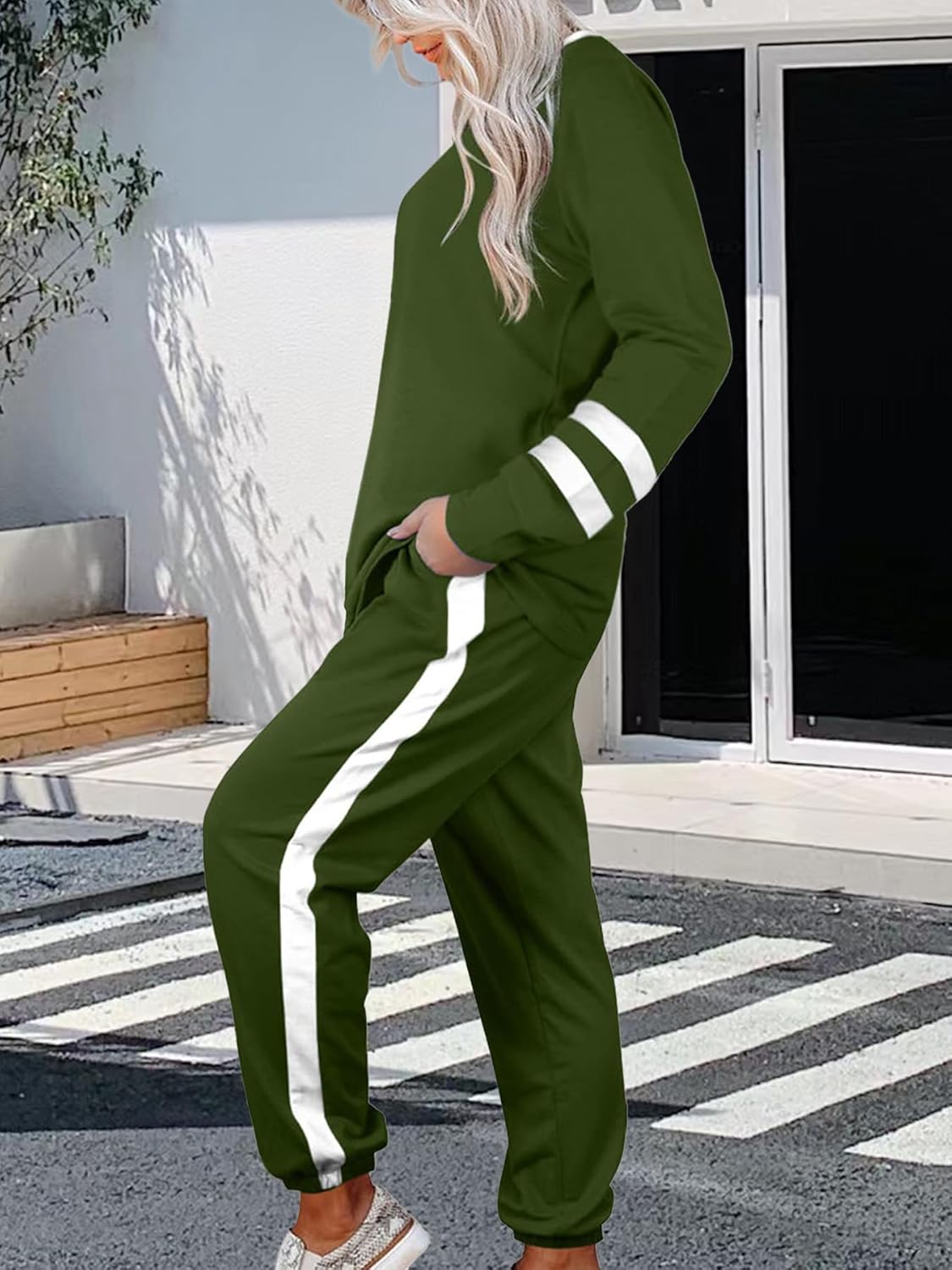 Women's Long-Striped Sweatshirt And High-Waist Drawstring Sweatpants Set (Buy 2 Free Shipping)