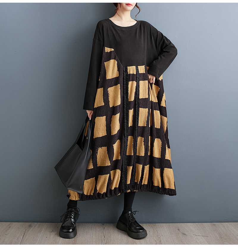 Vintage Plaid Long Sleeve Midi Dress