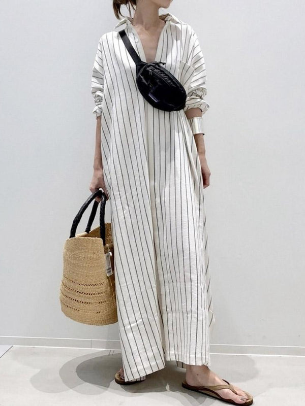 Casual Striped Long Sleeve Maxi Dress
