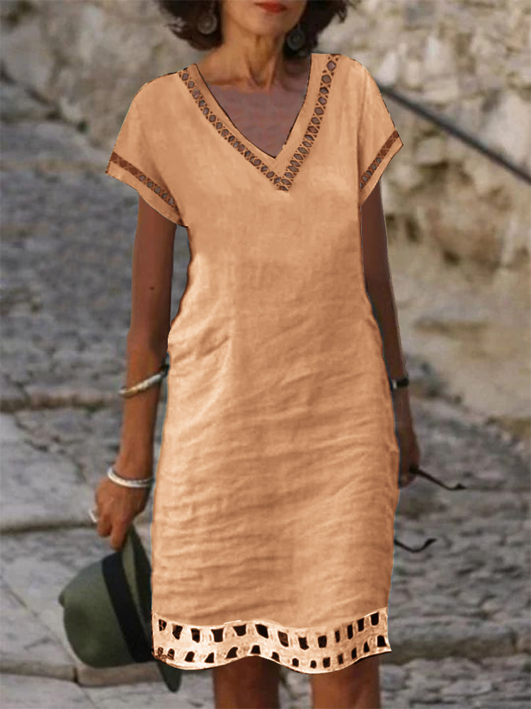 Casual Solid Color Lace Patchwork  Dress