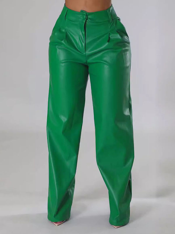 High Waisted Loose Pleated Solid Color Split-Joint Pants Trousers