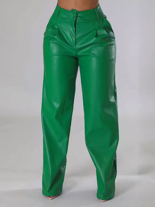 High Waisted Loose Pleated Solid Color Split-Joint Pants Trousers