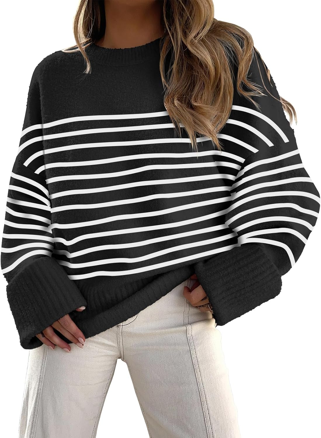 Women's Oversized Crewneck Long Sleeve Fuzzy Knit Casual Chunky Warm 2024 Fall Pullover Sweaters Top Trendy Outfits