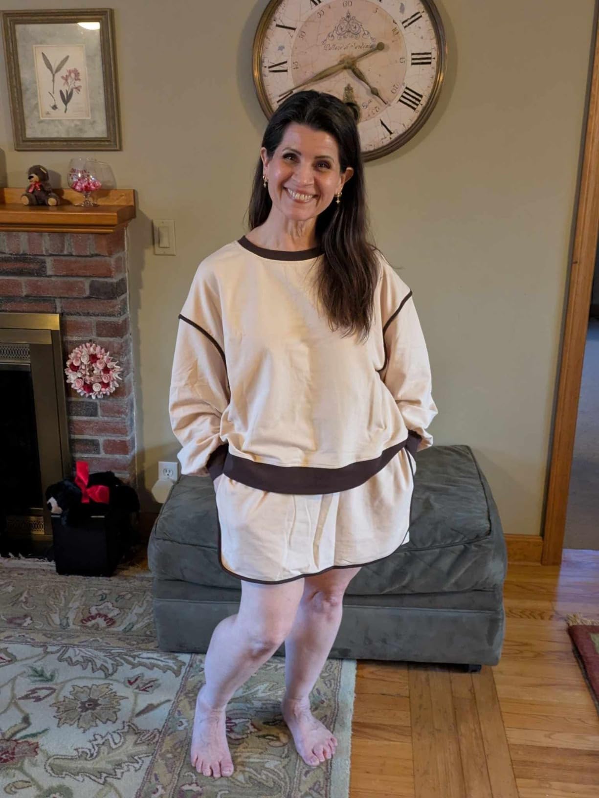 Contrast Loose Fit Sweater And Tie Waist Skirt Set (Buy 2 Free Shipping)