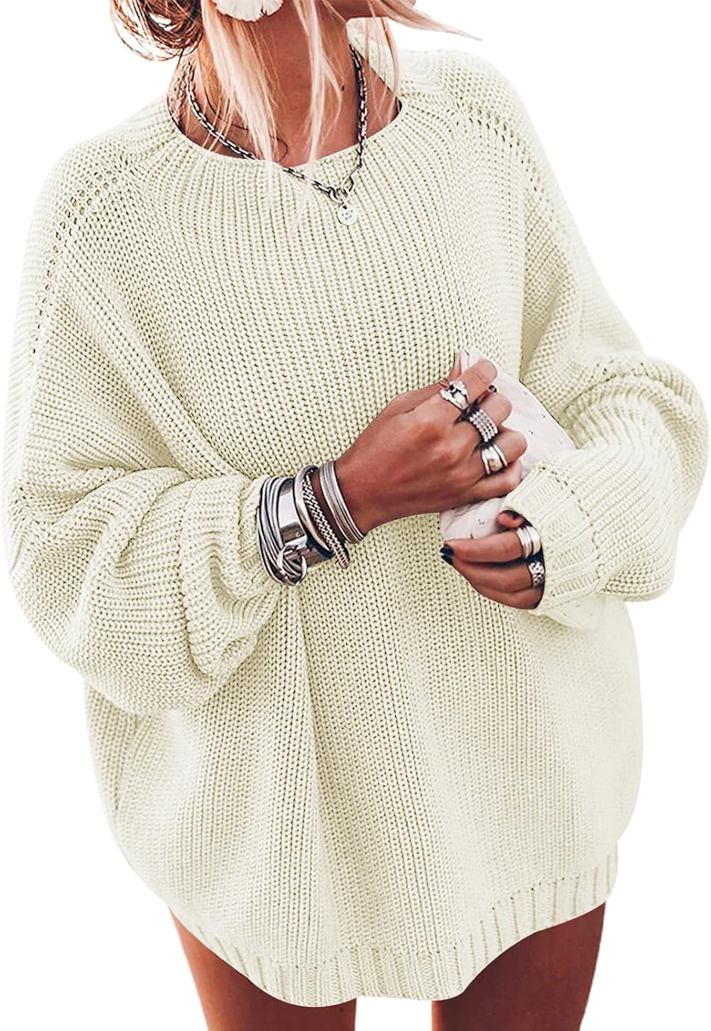 Women's Oversized Sweaters Batwing Sleeve Mock Neck Jumper Tops Chunky Knit Pullover Sweater