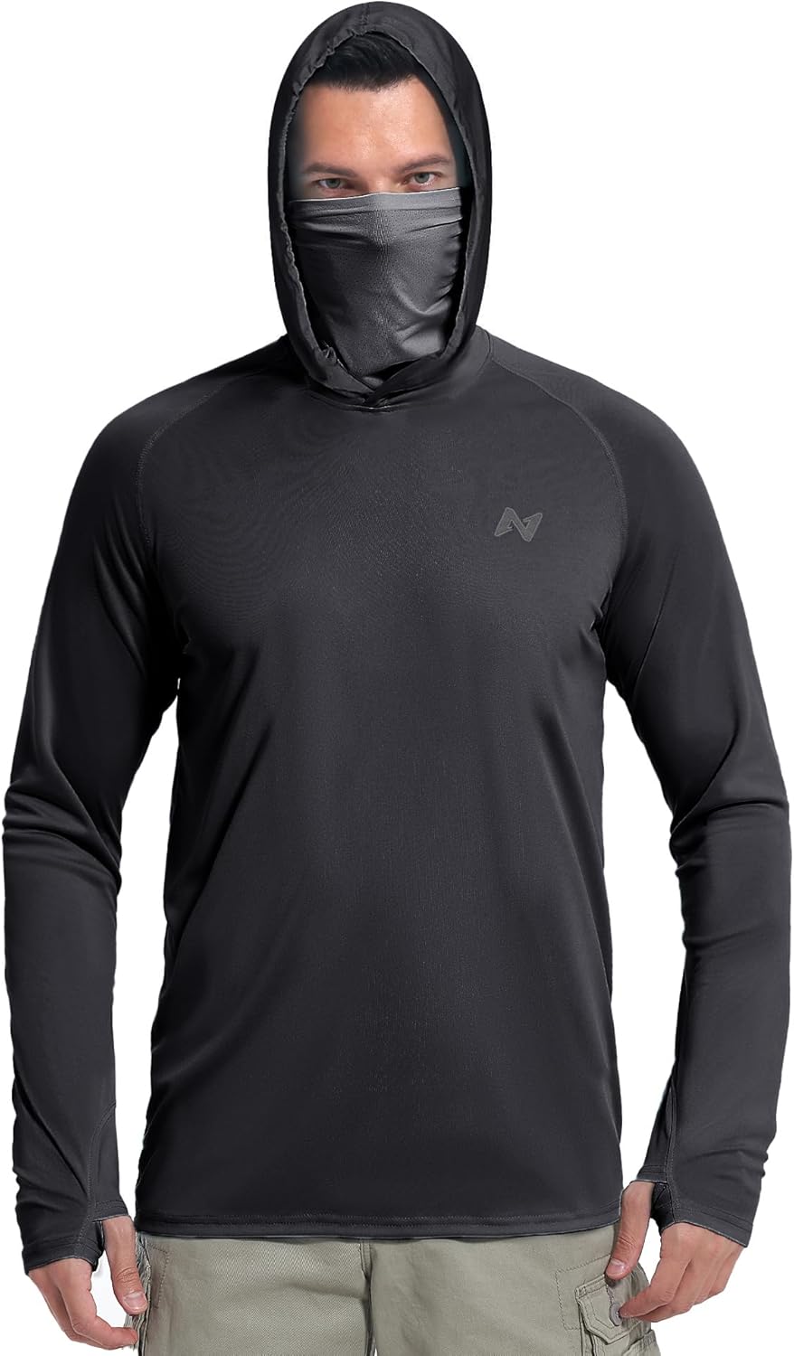 isnowood Sun Shirt UPF 50+ Men's Fishing Long Sleeve Hooded Rash Guard Hiking Swimming Running UV Protection Hoodie