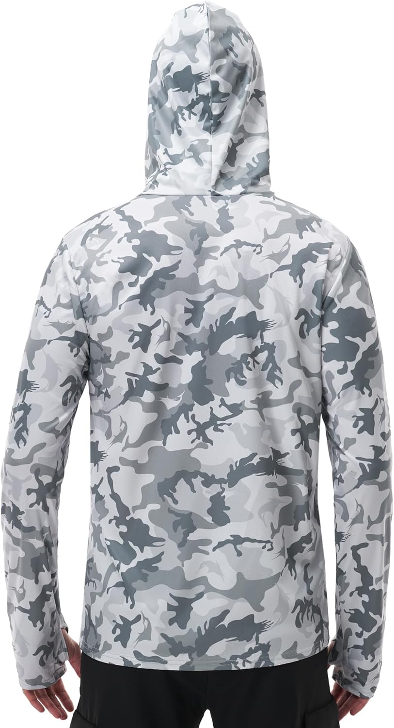FISHEAL Men's Performance Fishing Hoodie Shirt - UPF 50+ Sun Protection Long Sleeve Thumbholes Shirts with Neck Gaiter