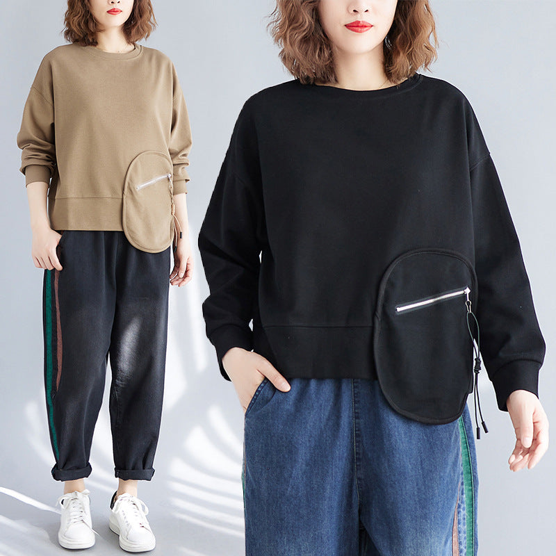 Loose Splicing Long Sleeve Round Neck Sweatshirt