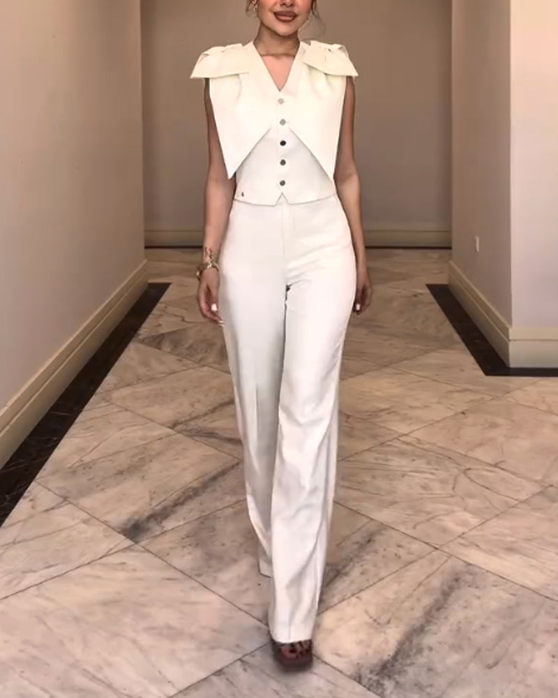 Fashion Commuter Lace-Up Top & Pants Two-Piece Set