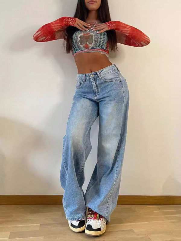 Loose Wide Leg Split-Joint Jean Pants Bottoms