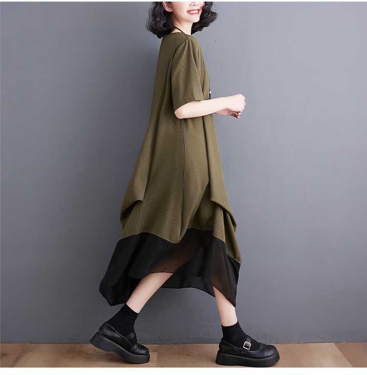 Vintage Literary Irregular Short Sleeve Midi Dress