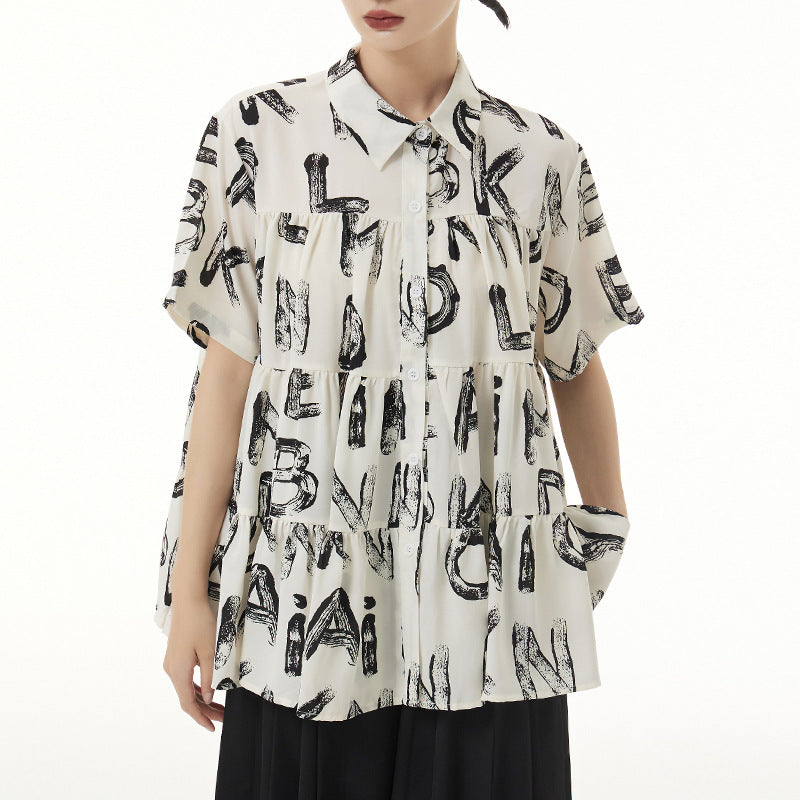 Casual Alphabet Print Short Sleeve Shirt
