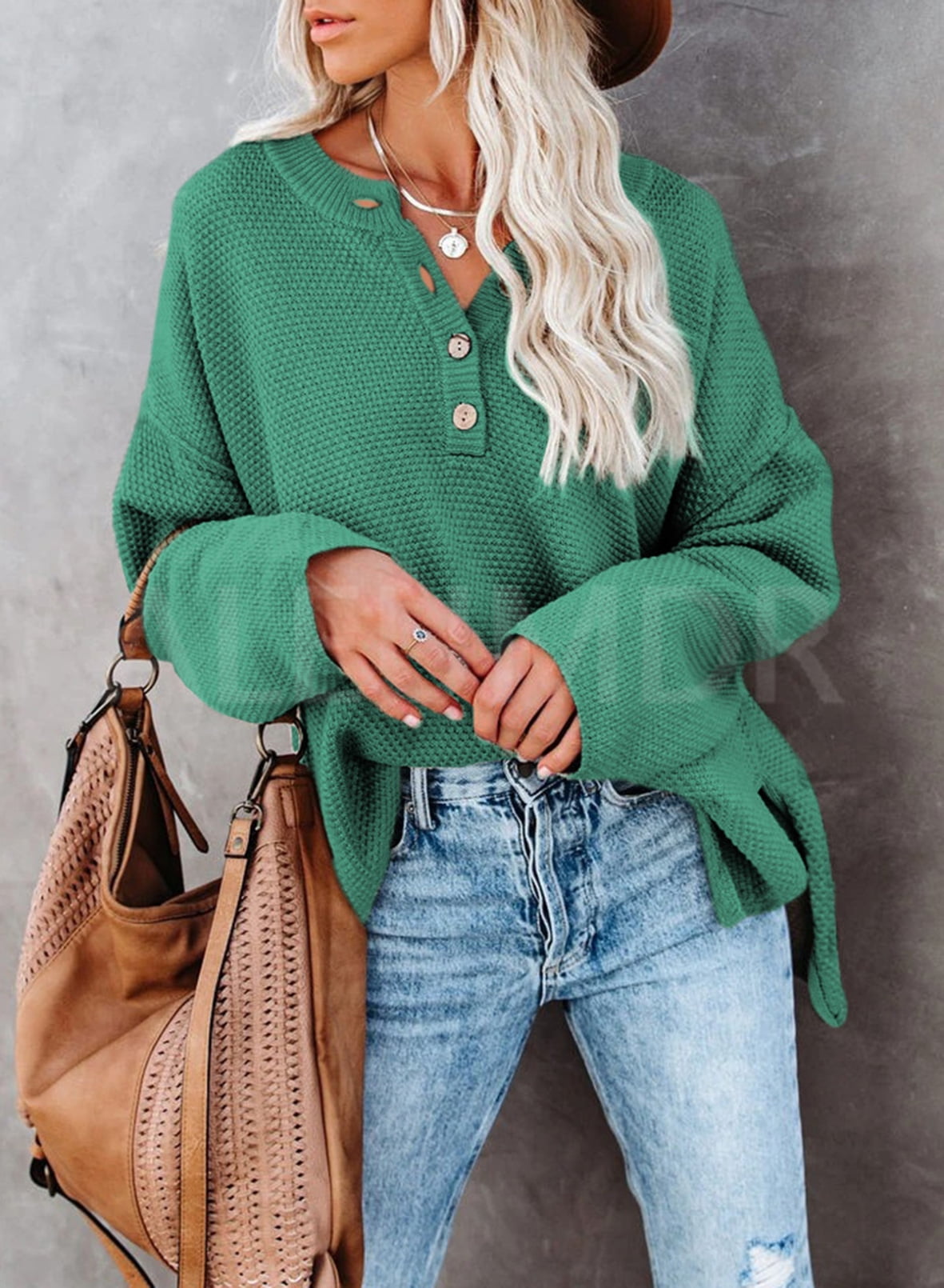 Plus Size Sweater for Women Long Sleeve Fall Winter Warm Pullover Tops Light Green XL