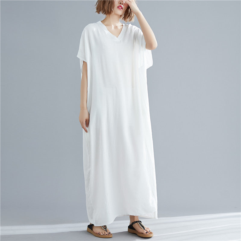 Loose Cotton Solid Color Maxi Dress