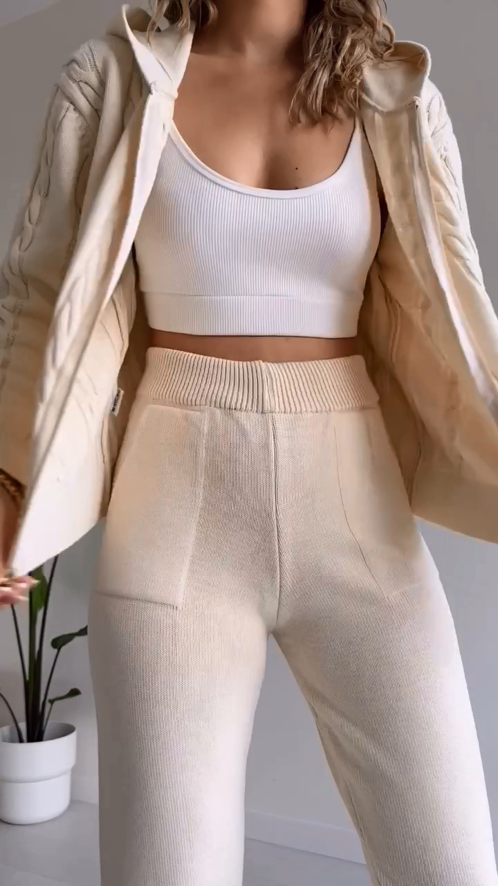 Casual Twist Jacquard Sweater Cardigan Two-Pieces Set