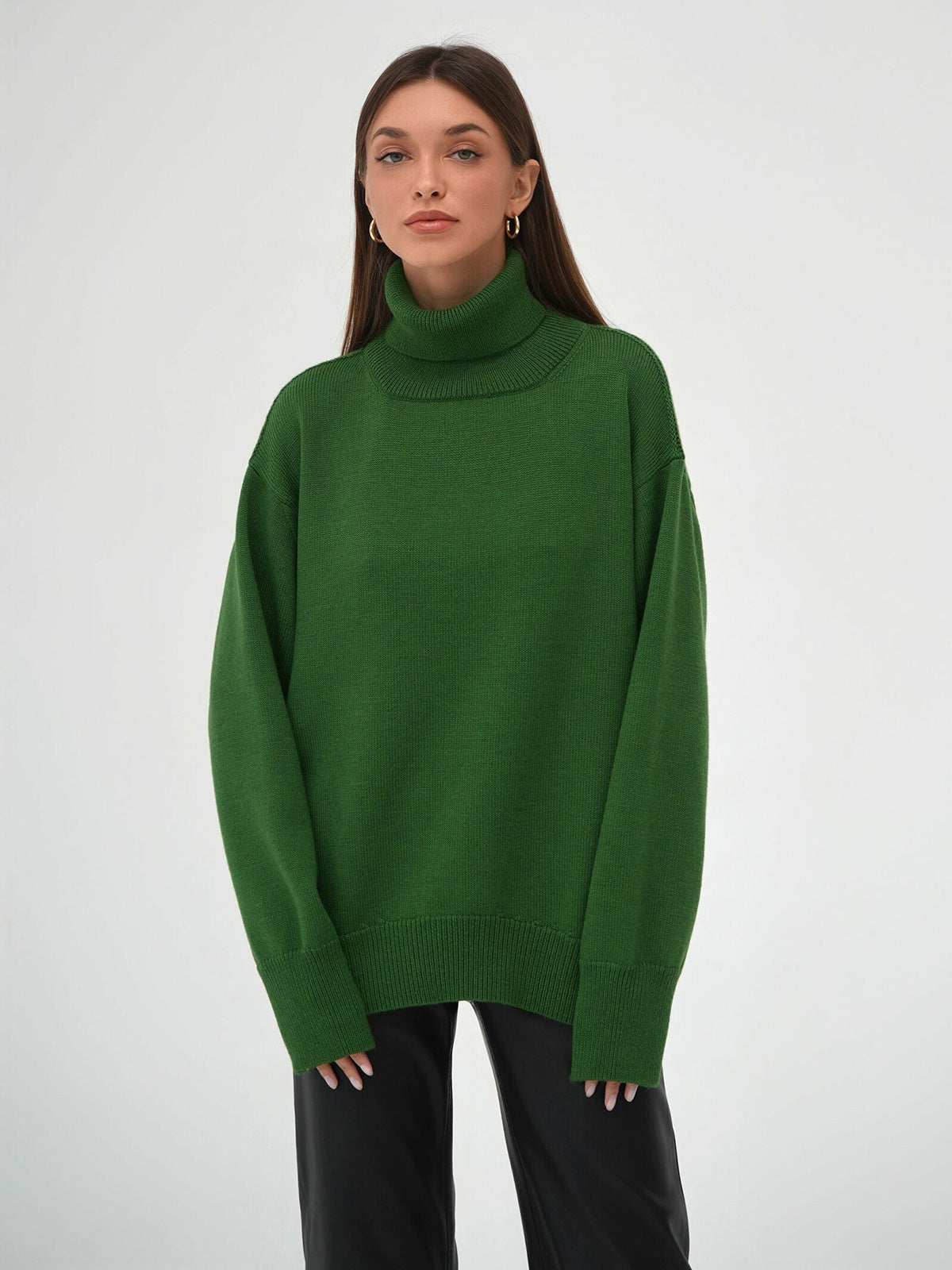 Women's turtleneck sweater autumn and winter loose sweater classic all-match solid color pullover knitted top