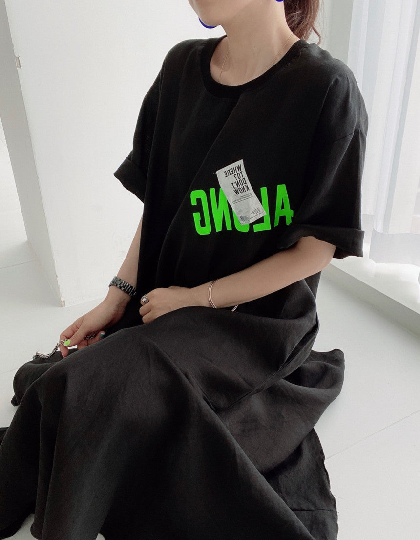 Casual Patchwork Short Sleeve Midi Dress