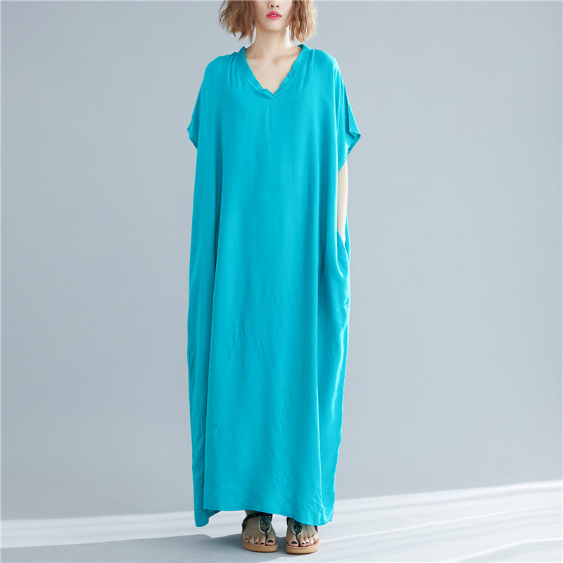 Loose Cotton Solid Color Maxi Dress