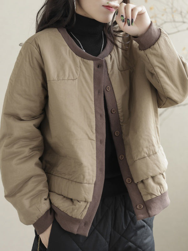 Classic Color Blocking Round Neck Jacket