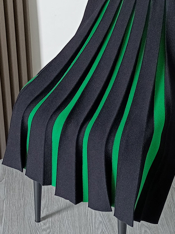 A-Line Loose Contrast Color Pleated Skirts Bottoms