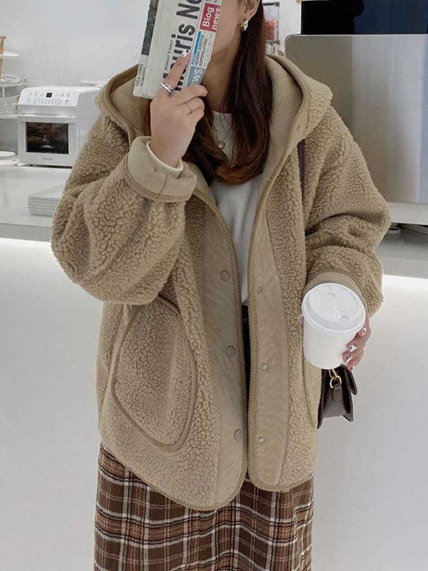 Simple Lambswool Thickened Hooded Jacket