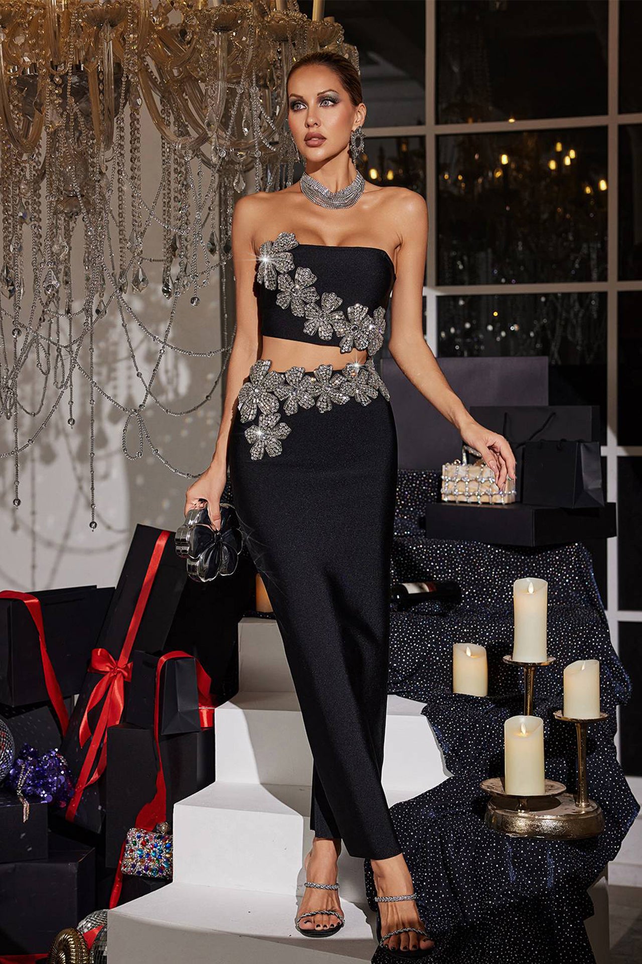 Seraphina Strapless Flower Skirt Set