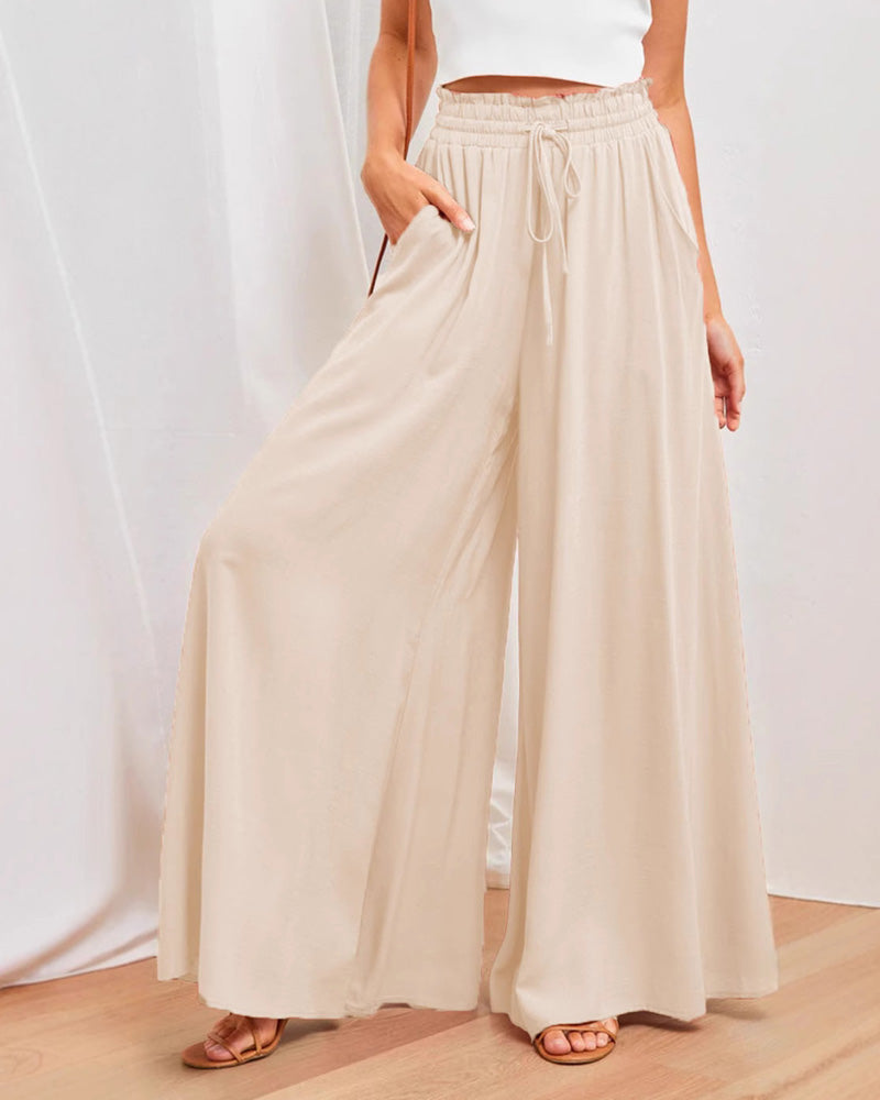 High-waisted Elasticized Wide-leg Culottes