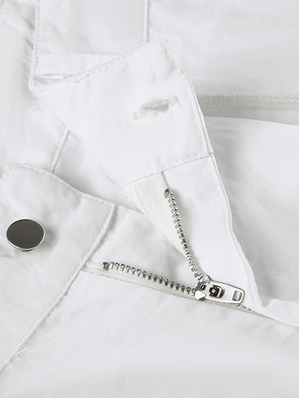 Loose Wide Leg Drawstring Pockets Solid Color Pants Trousers