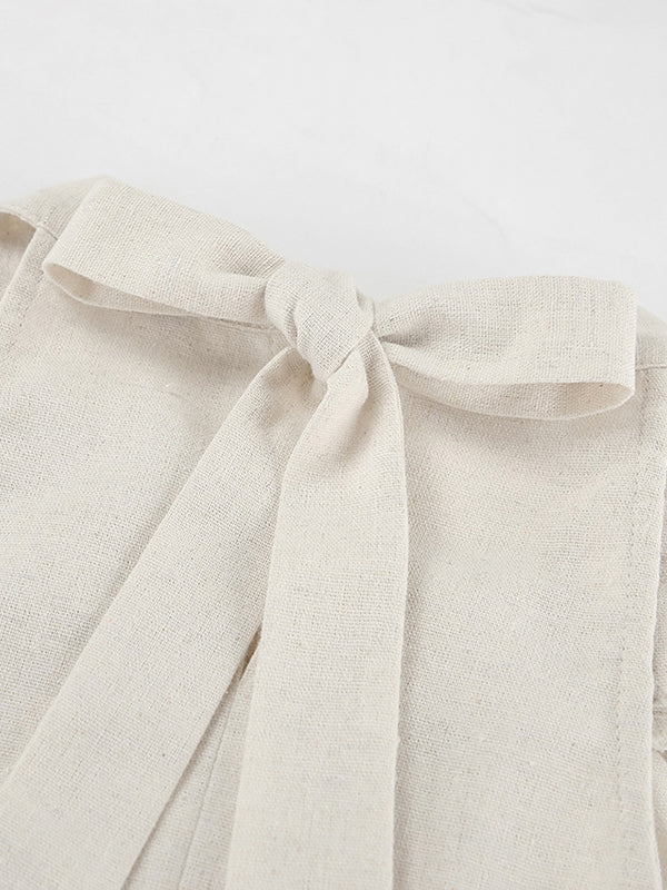 A-line Loose Ruffle Trim Solid Color Tied Zipper Spaghetti-Neck Mini Dresses