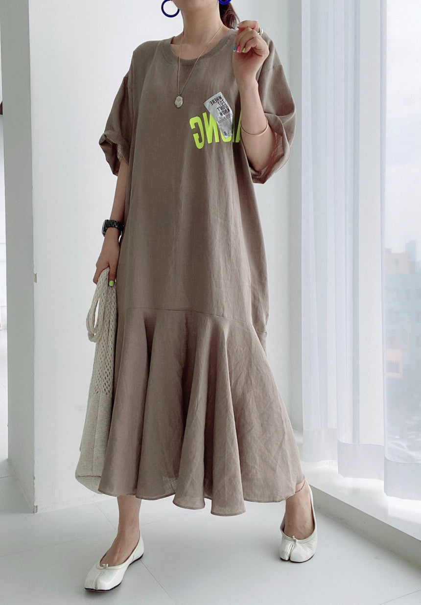 Casual Patchwork Short Sleeve Midi Dress