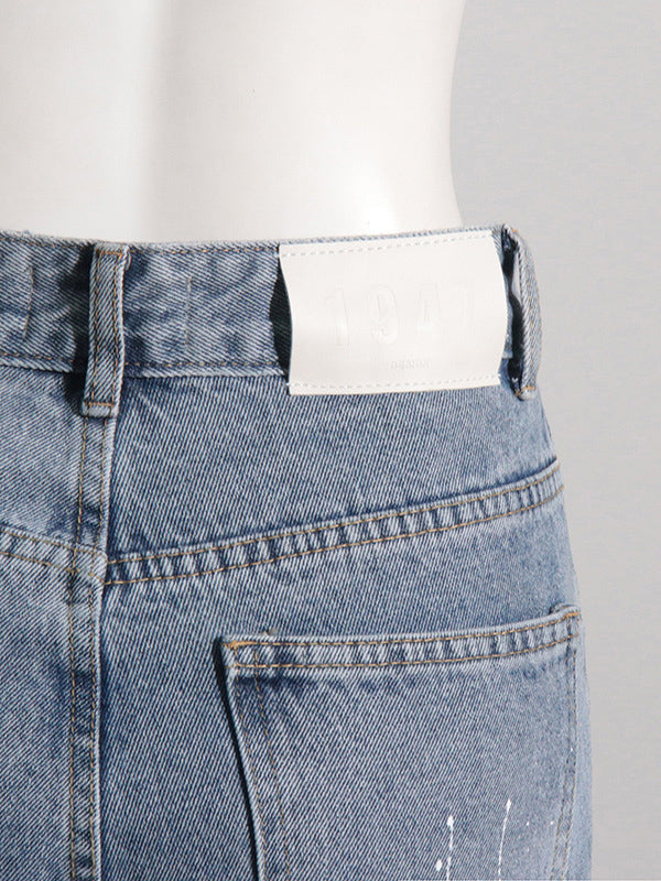 High Waisted Loose Belt Buckle Split-Joint Jean Pants Bottoms