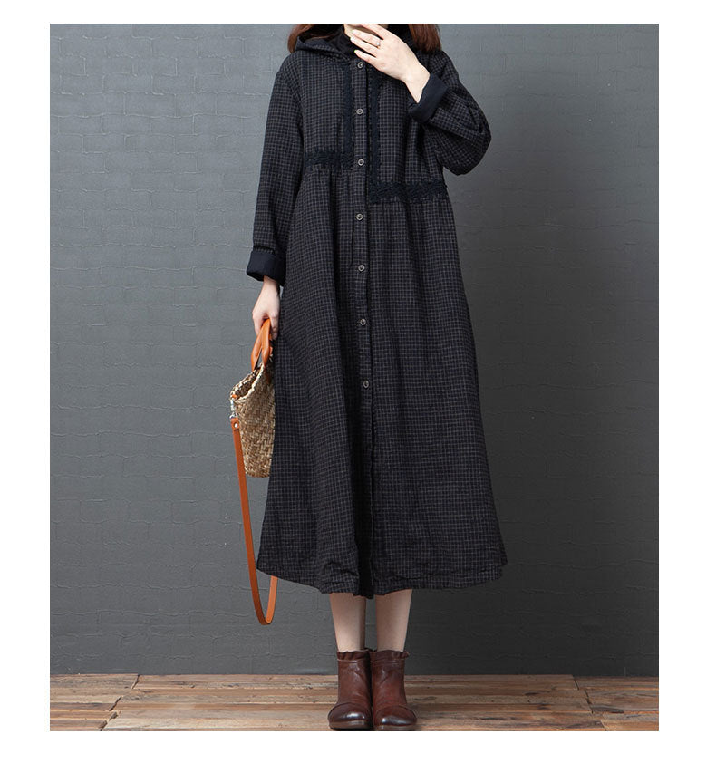 Loose Splicing Hooded Cotton Coat