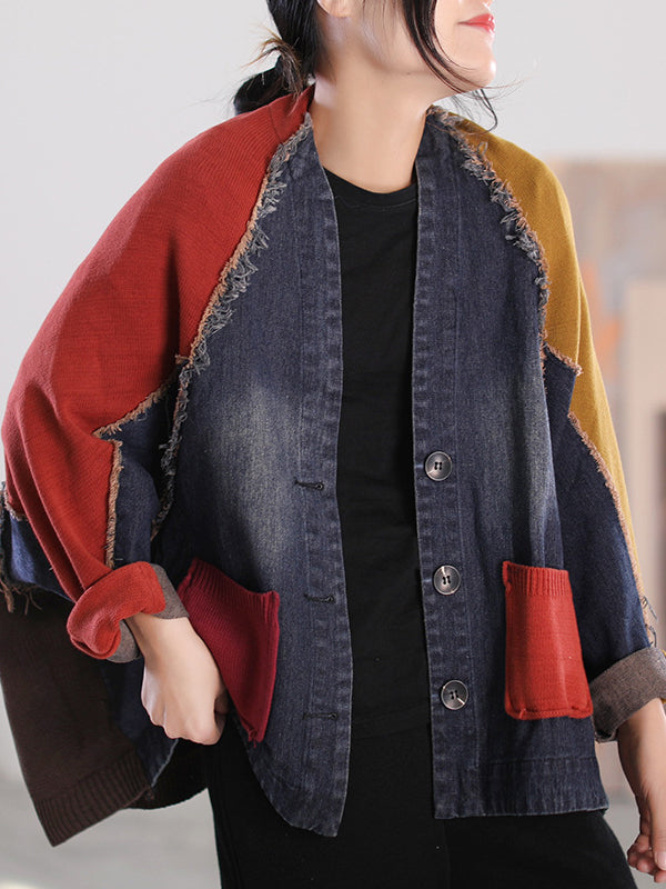 Loose Splicing Long Sleeve Denim Jacket