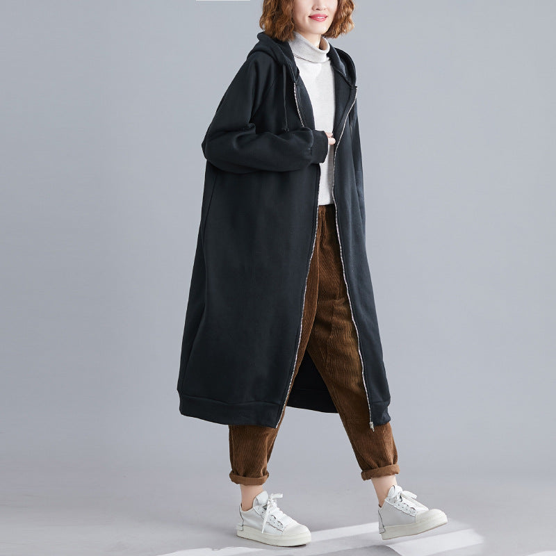 Casual Loose Solid Color Hooded Coat