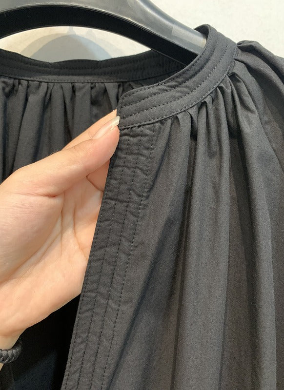 V-Neck Loose Casual Puffy Sleeves Solid Color Maxi Dress