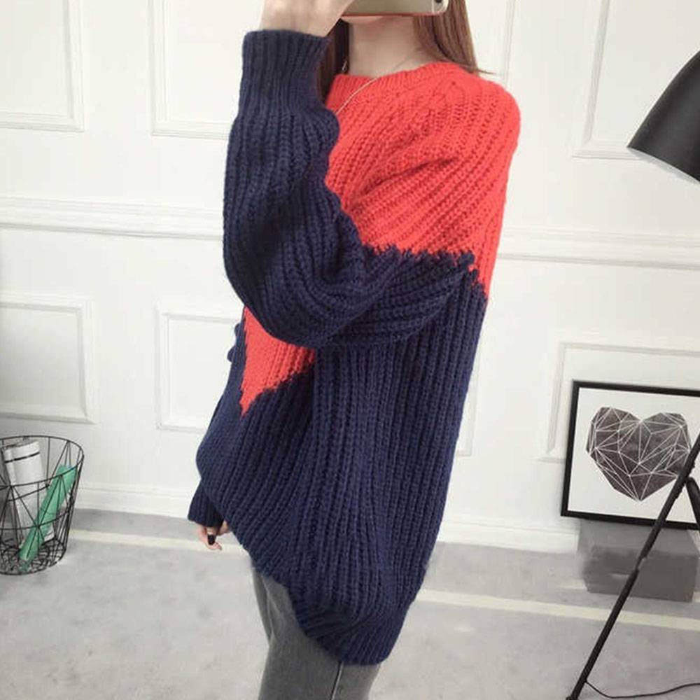 Patchwork Mid-Length Women's Sweater
