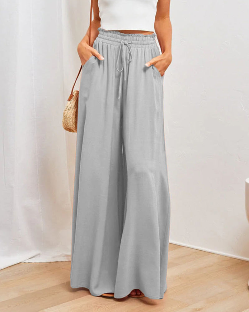 High-waisted Elasticized Wide-leg Culottes