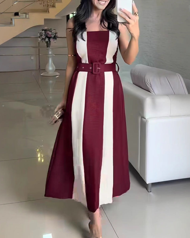 Fashion Contrast Color  Wide Strap Dress