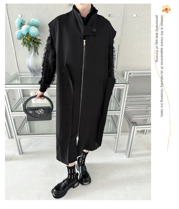 Dark Style Zipper Sleeveless Coat