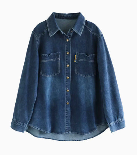 Retro Denim Lapel Long Sleeve Shirt
