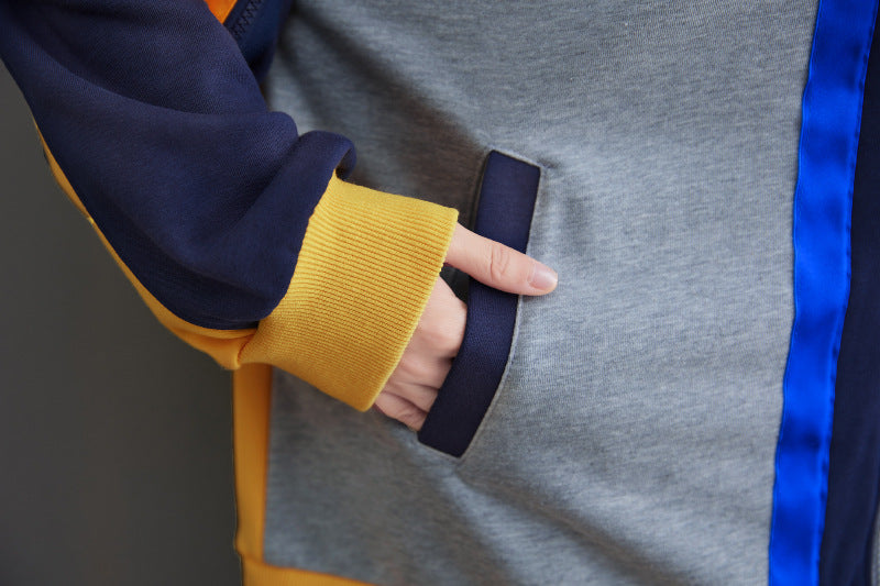 Casual Color Blocking Round Neck Long Sleeve Baseball Jacket