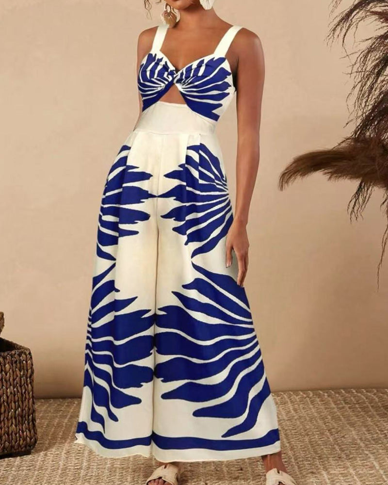 Fashion Printed Suspender Jumpsuit