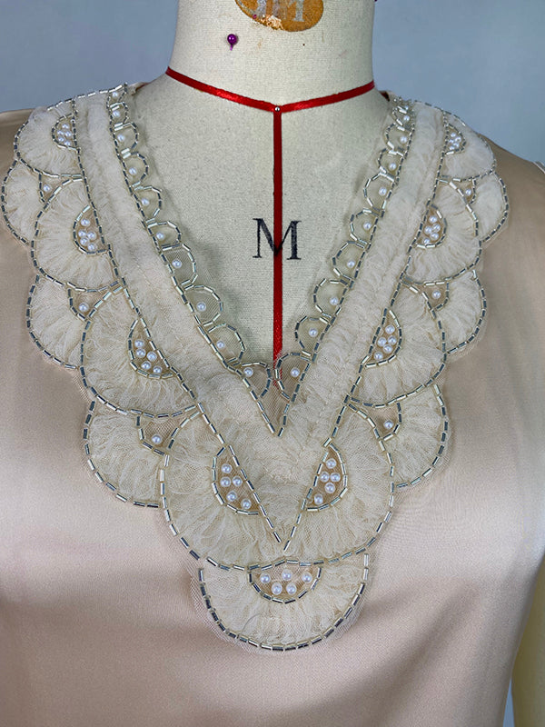 Loose Plus Size Beaded Split-Joint V-Neck Vest Top