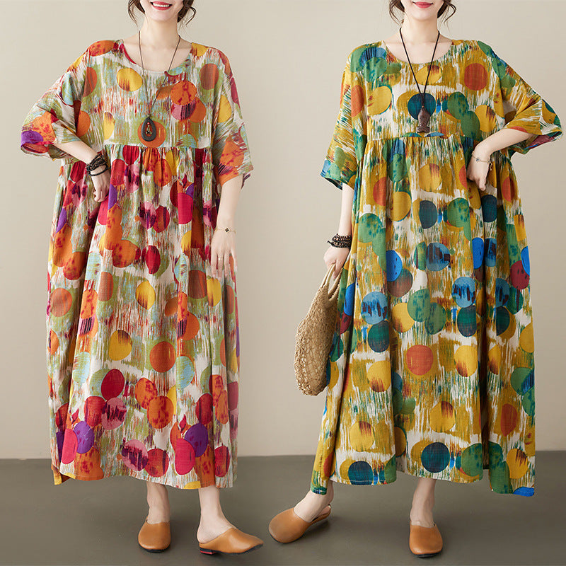 Bohemian Style Colorful Printed Short Sleeve Maxi Dress